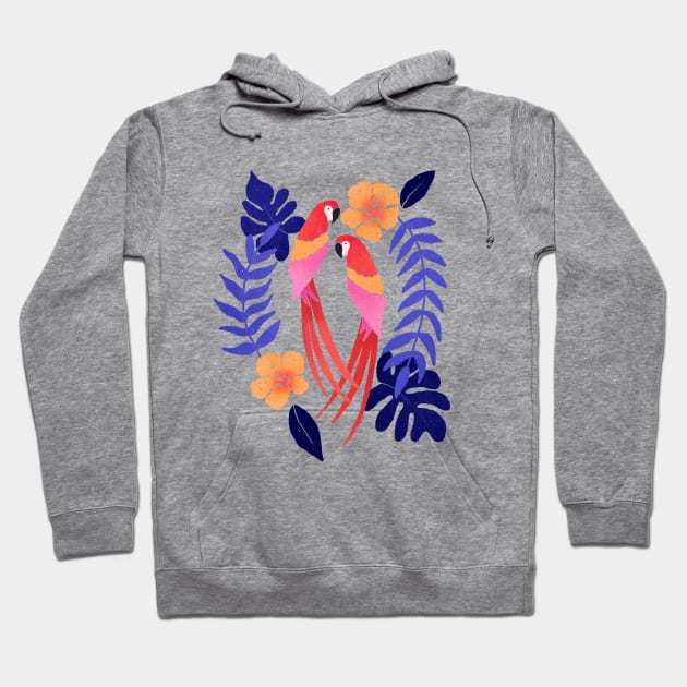 Red macaws and blue tropical leaves Hoodie by Home Cyn Home 